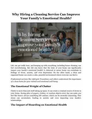 Why Hiring a Cleaning Service Can Improve Your Family's Emotional Health?
