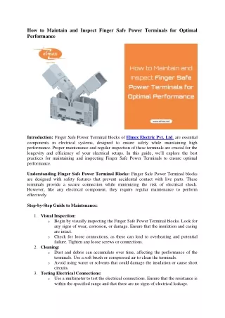 How to Maintain and Inspect Finger Safe Power Terminals for Optimal Performance