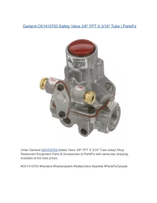 Garland CK1415703 Safety Valve 3/8" FPT X 3/16" Tube | PartsFe
