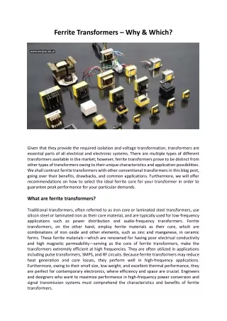 Ferrite Transformers – Why & Which?