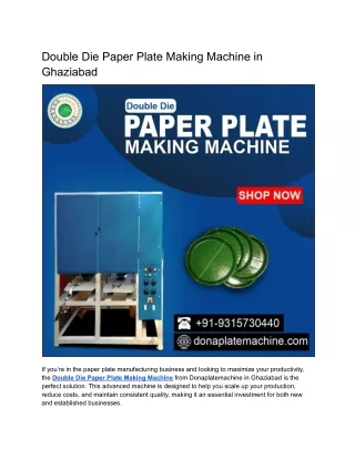 Double Die Paper Plate Making Machine in Ghaziabad