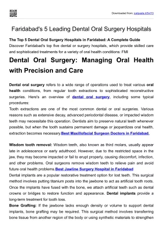 Faridabad's 5 Leading Dental Oral Surgery Hospitals