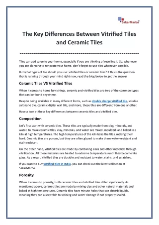 Top Diffrence Between Vitrified Tiles and Ceramic Tiles