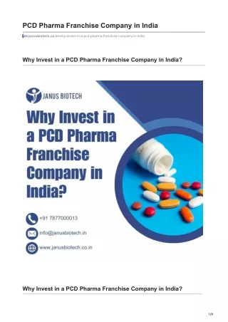 Why Invest in a PCD Pharma Franchise Company in India