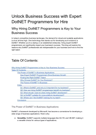Unlock Business Success with Expert DotNET Programmers for Hire