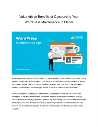 Value-driven Benefits of Outsourcing Your WordPress Maintenance to Elsner