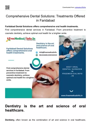 Comprehensive Dental Solutions Treatments Offered in Faridabad