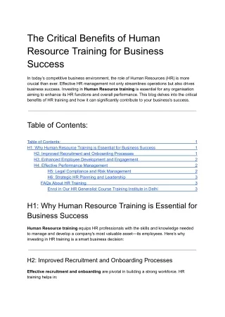 The Critical Benefits of Human Resource Training for Business Success