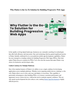 Why Flutter is the Go-To Solution for Building Progressive Web Apps