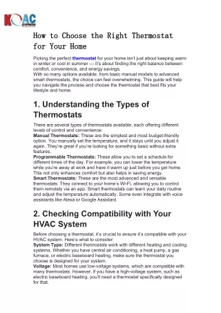 How to Choose the Right Thermostat for Your Home