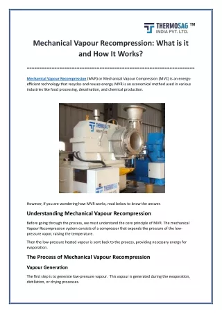 Understanding Mechanical Vapour Recompression Works