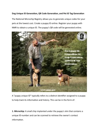 Dog Unique ID Generation, QR Code Generation, and Pet ID Tag Generation