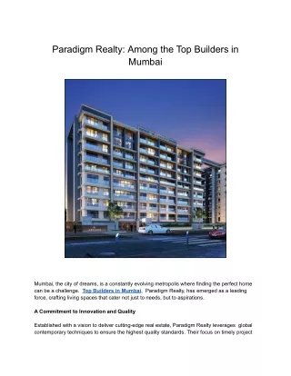 Paradigm Realty - Best Builders in Mumbai