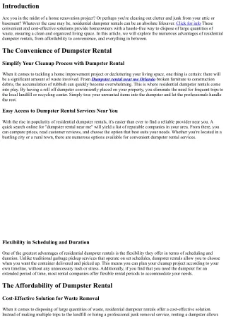 Discover the Advantages of Residential Dumpster Rentals