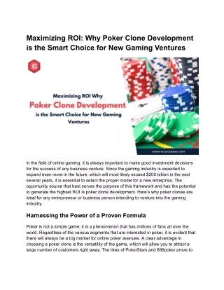 Maximizing ROI_ Why Poker Clone Development is the Smart Choice for New Gaming Ventures