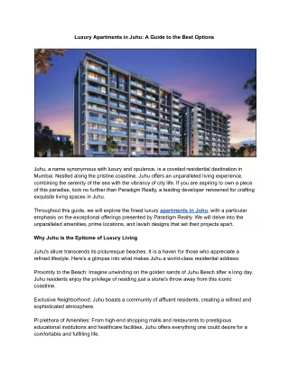 Explore Apartments in Juhu with Paradigm Realty