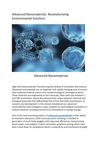 Advanced Nanomaterials Revolutionizing Environmental Solutions