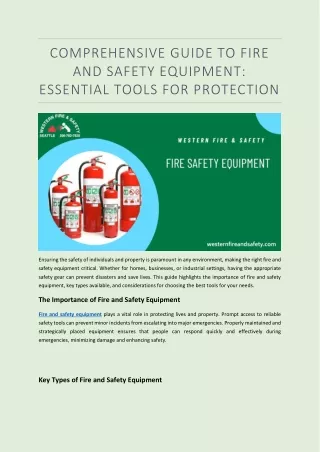 COMPREHENSIVE GUIDE TO FIRE AND SAFETY EQUIPMENT ESSENTIAL TOOLS FOR PROTECTION