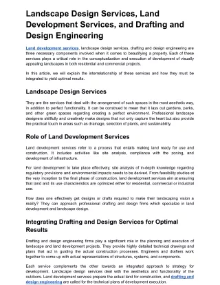 Landscape Design Services, Land Development Services, and Drafting and Design Engineering