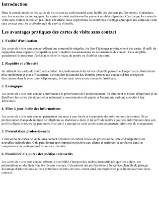 Les avantages pratiques des cartes de visite sans contact pour les métiers du se