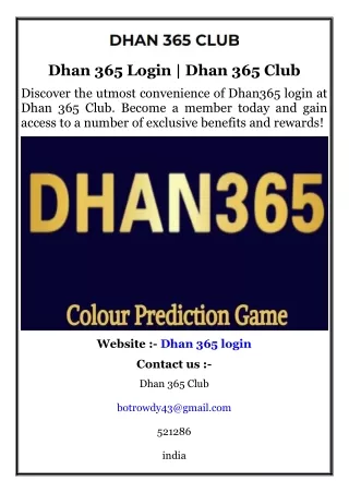 Dhan 365 Login  Dhan 365 Club