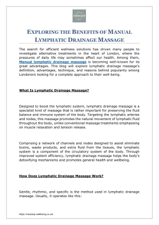 EXPLORING THE BENEFITS OF MANUAL LYMPHATIC DRAINAGE MASSAGE