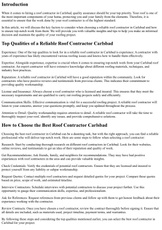 Quality Assurance: How to Ensure Top-Notch Work from Your Carlsbad Roof Contract