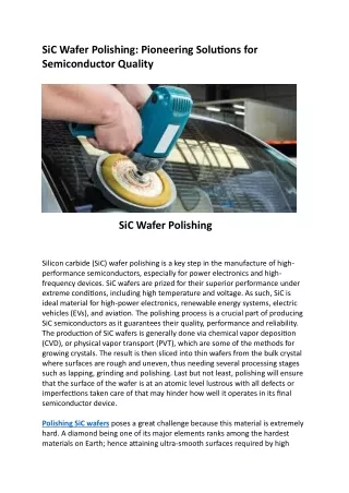 SiC Wafer PolishingPioneering Solutions for Semiconductor Quality2