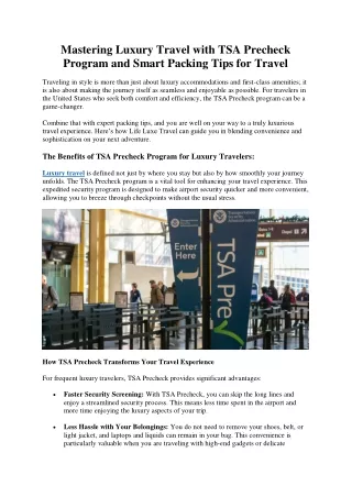 Mastering Luxury Travel with TSA Precheck Program and Smart Packing Tips for Travel