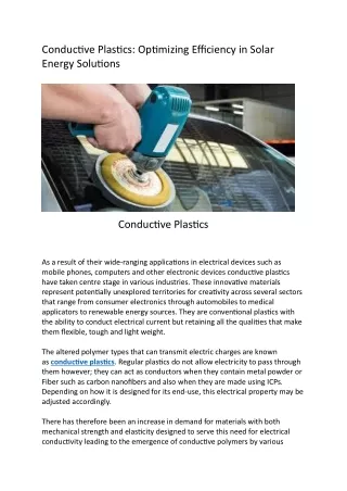 2Conductive Plastics Optimizing Efficiency in Solar Energy Solutions