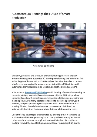 2Automated 3D Printing The Future of Smart Production