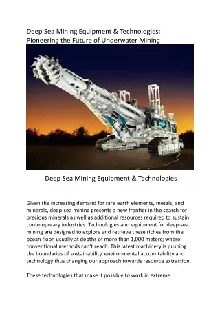 2Deep Sea Mining Equipment & TechnologiesPioneering the Future of Underwater Mining