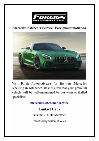Mercedes Kitchener Service  Foreignautomotive.ca
