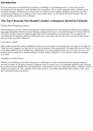 The Top 5 Reasons You Should Consider A Dumpster Rental In Orlando.