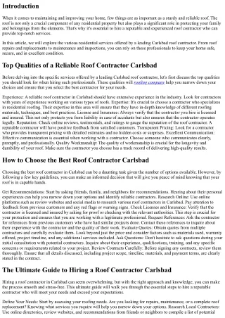 Top Residential Services Offered by a Leading Carlsbad Roof Contractor