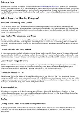 Why Carlsbad Residents Trust Our Roofing Company for All Their Needs