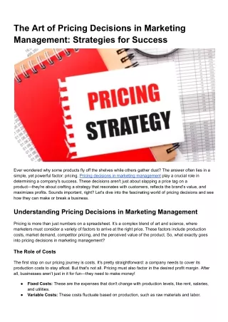 Pricing Decisions in Marketing Management