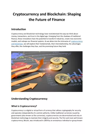 Cryptocurrency and Blockchain: Shaping the Future of Finance