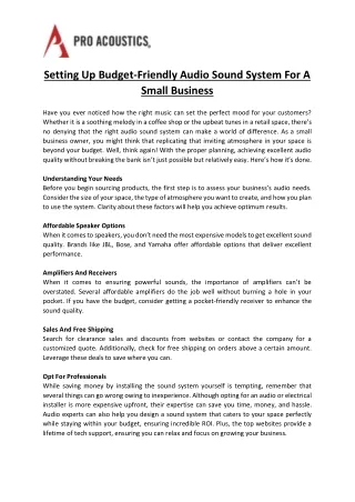 Setting Up Budget-Friendly Audio Sound System For A Small Business