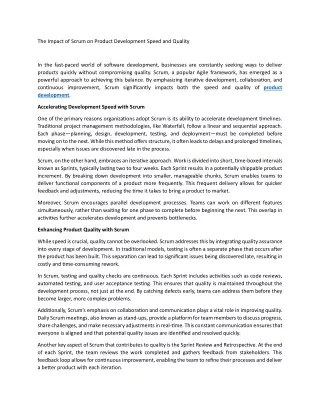 The Impact of Scrum on Product Development Speed and Quality