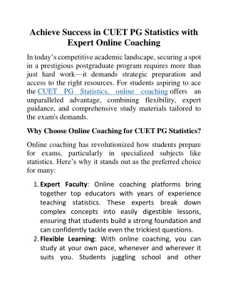 CUET PG Statistics with Expert Online Coaching