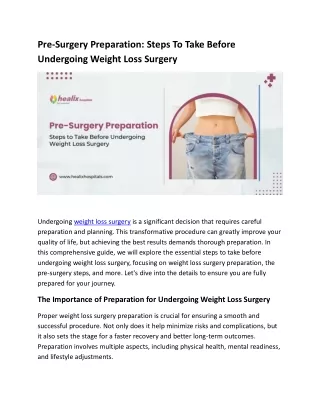 Pre-Surgery Preparation: Steps to Take Before Undergoing Weight Loss Surgery