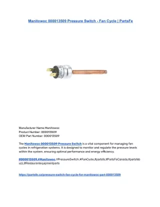 Manitowoc 000013509 Pressure Switch - Fan Cycle _ PartsFe