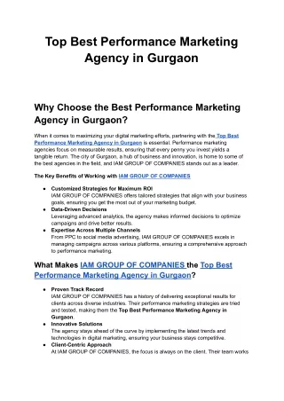 Top Best Performance Marketing Agency in Gurgaon