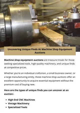 Uncovering Unique Finds At Machine Shop Equipment Auctions