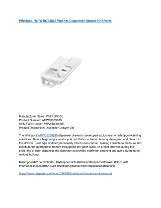 Whirlpool WPW10365885 Washer Dispenser Drawer HnKParts