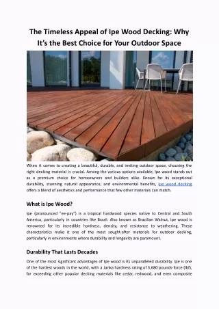 The Timeless Appeal of Ipe Wood Decking