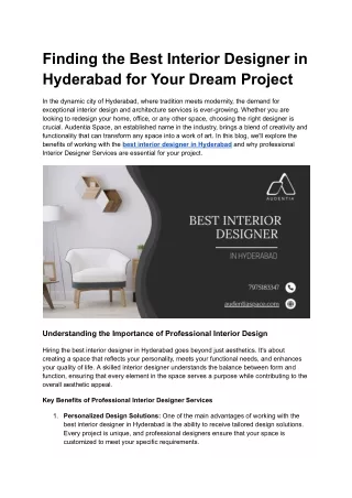 Finding the Best Interior Designer in Hyderabad for Your Dream Project