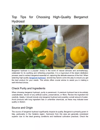 Top Tips for Choosing High-Quality Bergamot Hydrosol