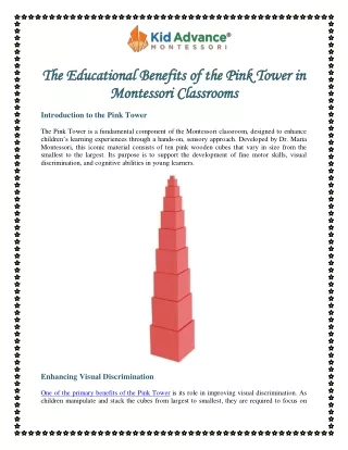 The Educational Benefits of the Pink Tower in Montessori Classrooms